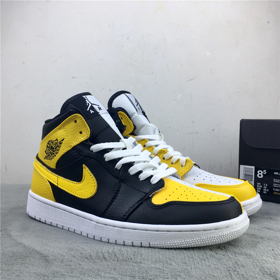 Air Jordan 1 Mid Madarick Duck Black Yellow White Lover Shoes